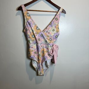 Caden Lane One Piece Swimsuit Criss Cross Disco Daisies Women's Size Medium